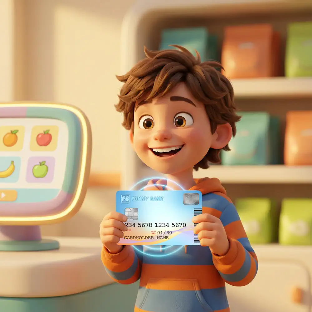 Ребёнок с игровой картой у терминала